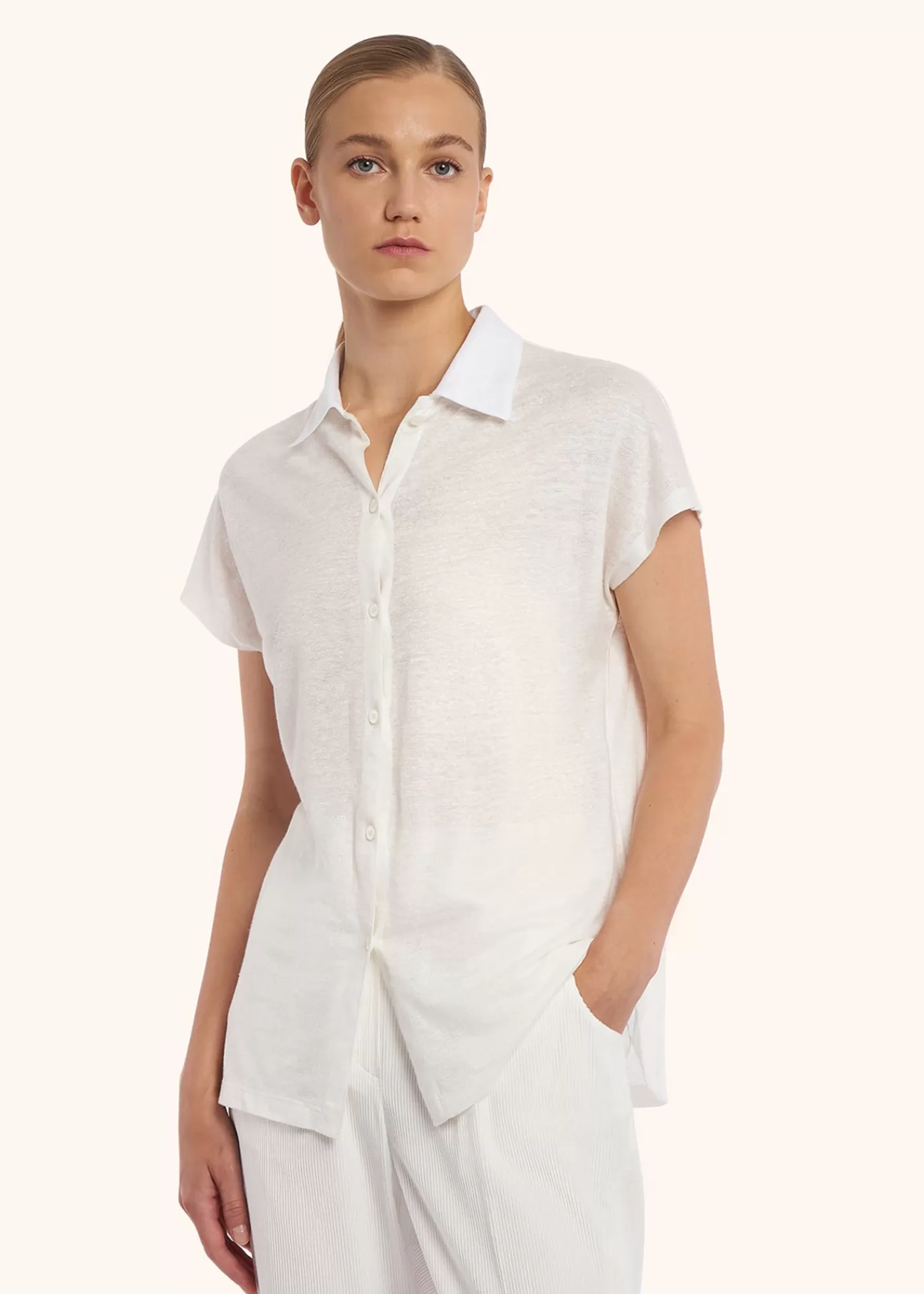 Blusen Und Hemden-Kiton Bluse Aus Strick Leinen Weiss