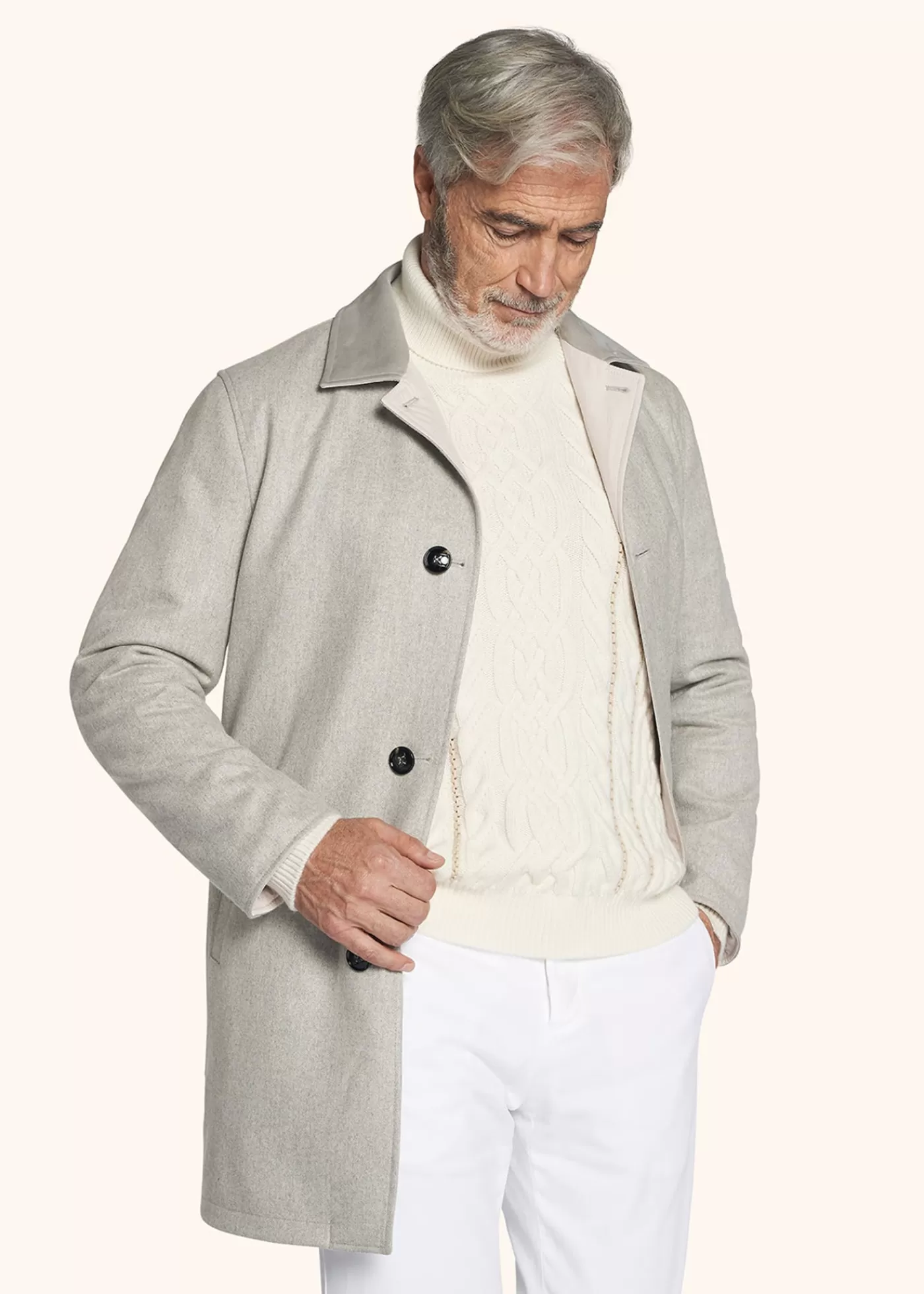 Outerwear-Kiton Mantel Kaschmir Hellgrau