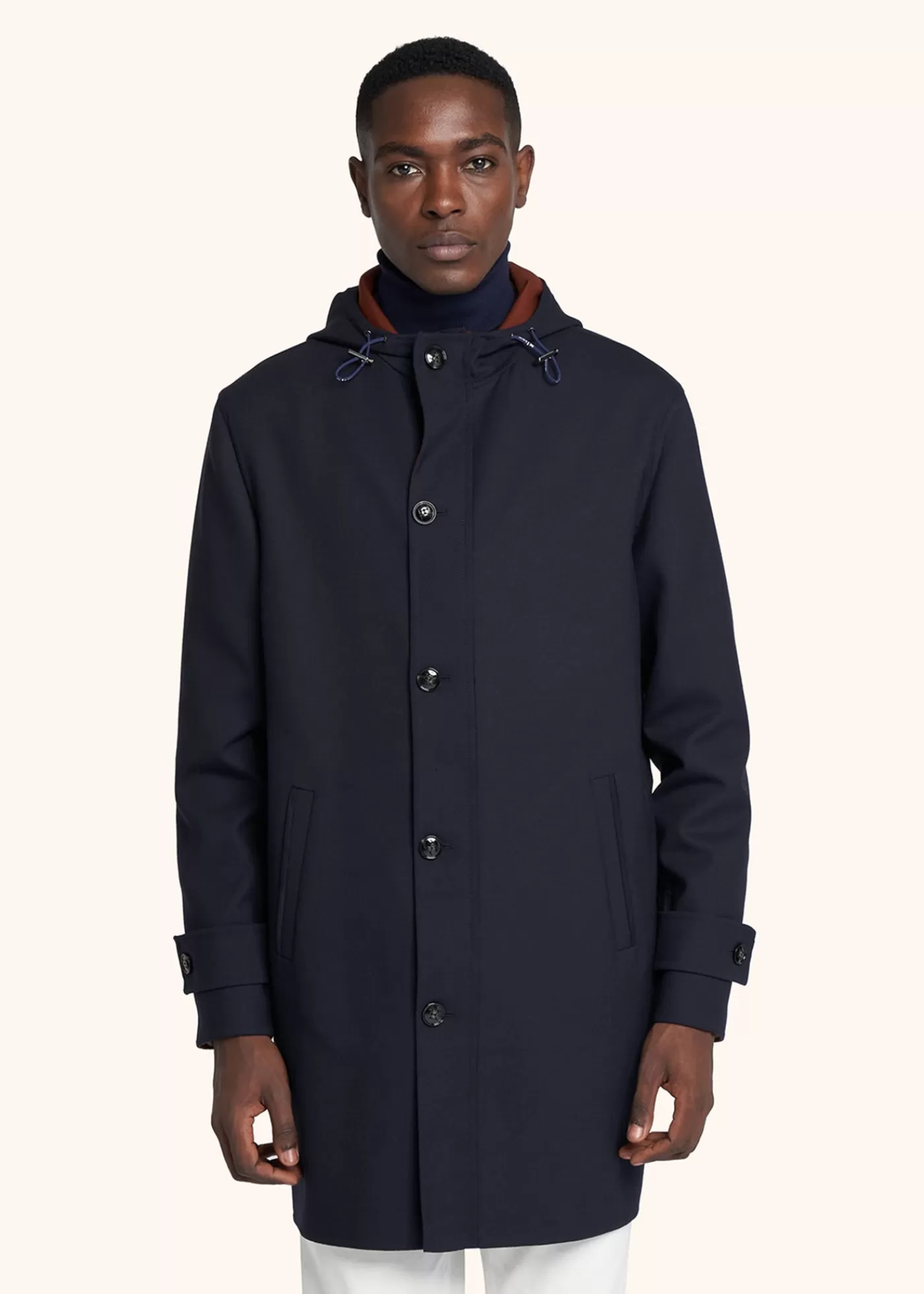 Outerwear-Kiton Mantel Wolle Navyblau