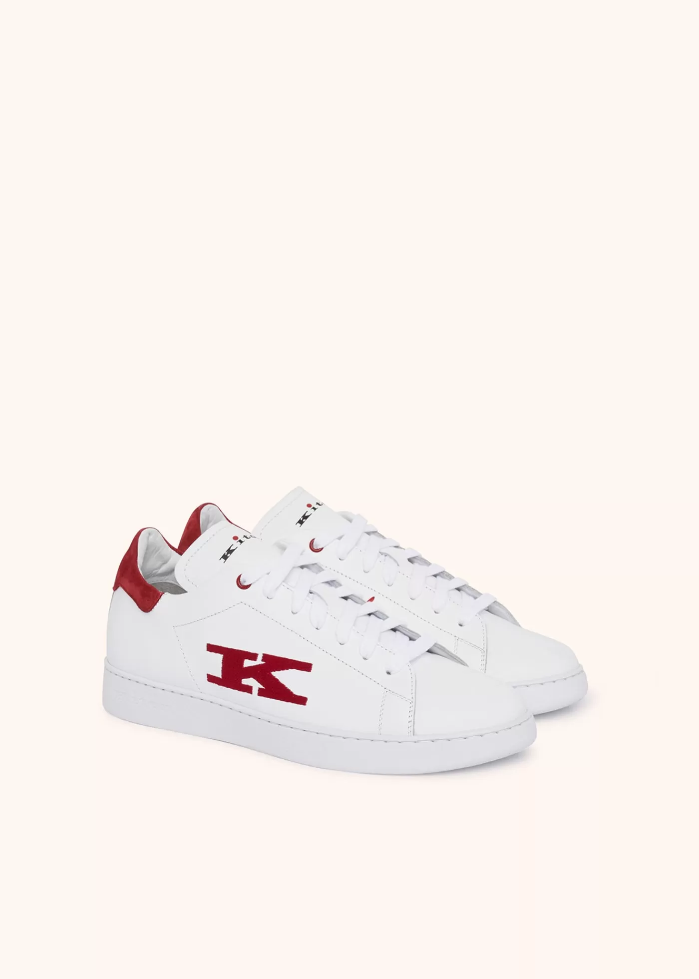 Schuhe-Kiton Sneakerschuh Kalbsleder Weiss/Rot