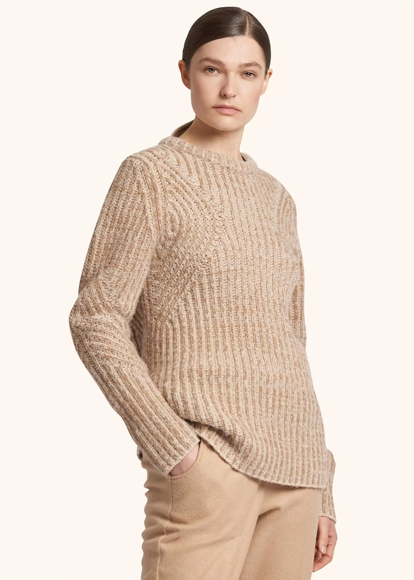 Strickwaren-Kiton Stehkragenpullover Kamel Beige